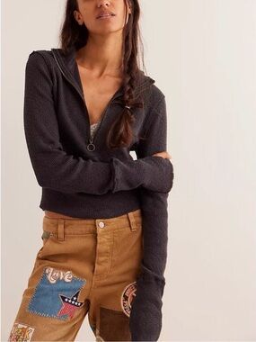 FREE PEOPLE We The Free Midnight Half Zip Black